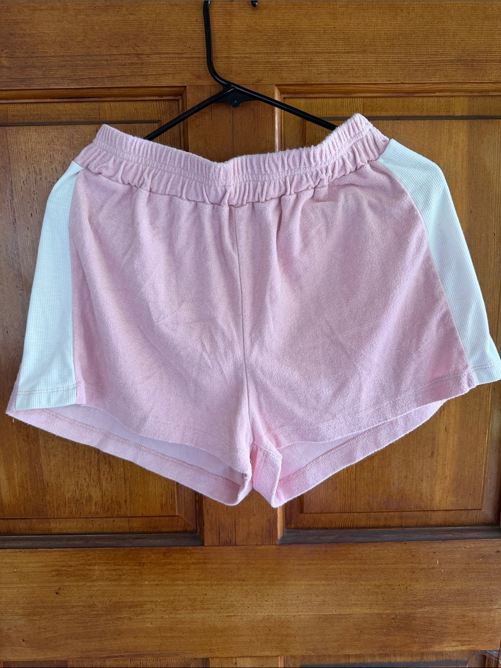 Fashion Nova Pink Terry Athletic Shorts with White Panels